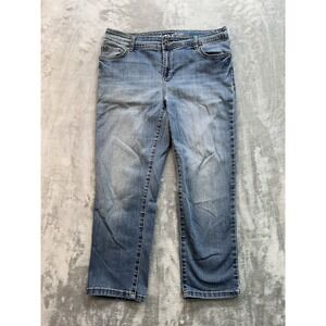 INC Jeans Womens Sz 10 Blue Skinny Leg Crop Capri Whiskered Faded Stretch Denim